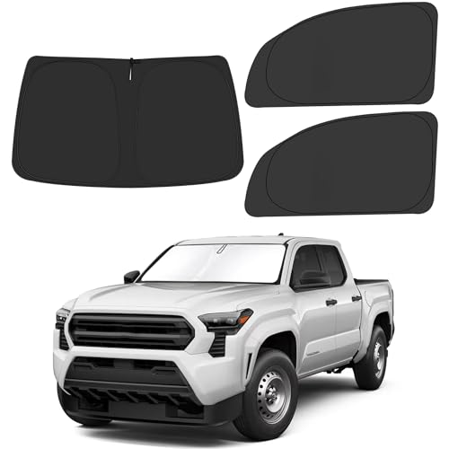 Front Windshield ＆ Side Window Sun Shade for 2016-2023 Toyo-ta Tacoma Pickup Accessories, Foldable Window Sunshade Sun Visor Protector, Window Shades Sun Shield Blocks UV Rays Heat, Pack of 3 - size: Silver & Black-Fit 2016-2023 Toyota Tacoma