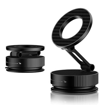 Vacuum Suction Magnetic Car Phone Holder for MagSafe, 360° Adjustable Suction Cup Phone Mount for Car, Cell Phone Holders for Your Car/Gym/Mirror for iPhone & Android (Carbon Fiber)