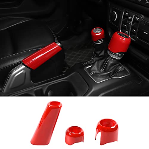 RT-TCZ Gear Shift Knob Cover Trim Handbrake Cover Drive Mode Shift Knob Cover Decorative Interior Accessories for Jeep Wrangler JL JLU & Gladiator JT 2018-2022,Red - color: Red