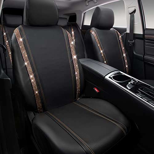CAR PASS Bling Diamond Car Seat Covers Full Sets, Shining Rhinestone Waterproof Faux Leather, with Zipper, Universal Fit Automotive Glitter Crystal Sparkle Strips Cute Women Girl, Champagne Gold - color: Champagne Gold Diamond, size: Full Set