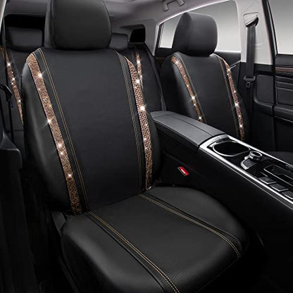CAR PASS Bling Diamond Car Seat Covers Full Sets, Shining Rhinestone Waterproof Faux Leather, with Zipper, Universal Fit Automotive Glitter Crystal Sparkle Strips Cute Women Girl, Champagne Gold - color: Champagne Gold Diamond, size: Full Set