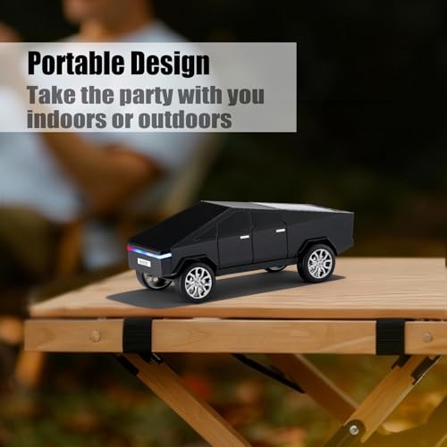 Futuristic Truck Bluetooth Replica Speaker with LED Display Screen – Portable Future-Style Audio with TWS Link, FM Radio, LED Lighting and Built-in Mic, For Every Technology and Truck Lover (Black) - color: Black