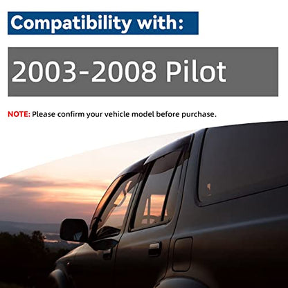 Set of 4 Front+Rear Smoke Sun/Rain Guard Outside Mount Tape-On Acrylic Window Visors Compatible with 03-08 Pilot - size: for 2003-2008 Honda Pilot