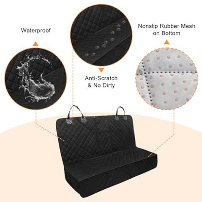 Dog Car Seat Cover for Back Seat, Waterproof Nonslip Full Protection Pets Rear Seat Protector with Side Flaps, Scratchproof Pet Auto Back Bench Cover, Universal for Vehicles (Black) - color: Black