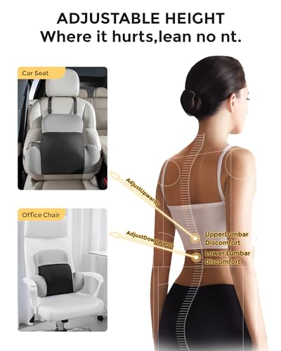BEBAS Adjustable Air Lumbar Support Pillow for Office Chair, Car & Gaming Chair Memory Foam Back Support for Pain Relief & Posture Correction with Washable Cover, Grey