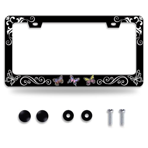 Butterfly License Plate Frame Butterflies Floral License Plate Frames for Car Decorative Parts Stainless Stee License Plate for Standard Us Canada Funny License Plate Holder 12x6 Inch - color: Butterfly