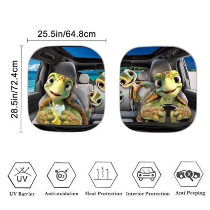 Car Windshield Sunshades,Cartoon Turtles Print 2 PCS Shade Reflective UV Rays Protector Keep Cool Visor Cover Foldable Retractable for Car Truck SUV - color: Cartoon Turtles