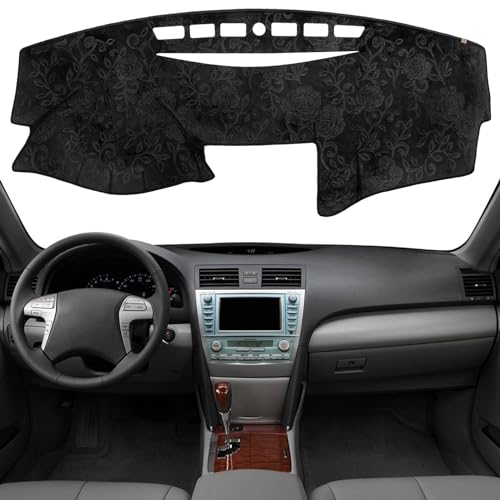 KEYOOG Dashboard Cover Dash Mat Fit for to-yota Camry 2011-2007 (for Left Hand Drive),Car Dash Board Mat Anti-Glare Carpet,Non-Slip Pad Sunshield Protector (Flannel) - color: Black Embossed, size: Fit 07-11 Camry - (Black)