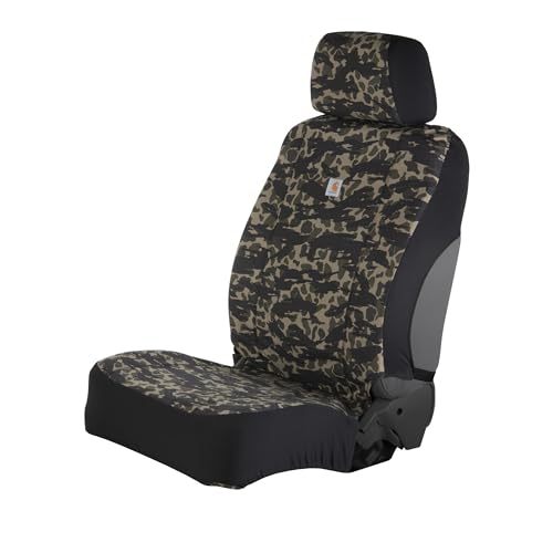 Carhartt Universal Nylon Duck Canvas Fitted Bucket Seat Cover, Durable Seat Protection with Rain Defender, Single, Blind Duck Camo - color: Blind Duck Camo, size: One Size