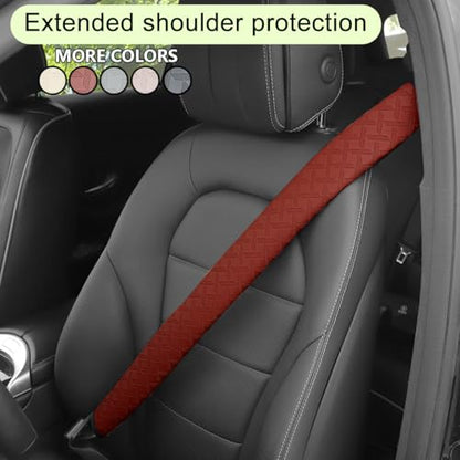 2PCS Extra Long Car Seatbelt Cover, 29.53 inches Soft Leather Vehicle Safety Seat Belt Strap Cushion, Comfortable Auto Shoulder Neck Chest Protection Pads Accessories, Extremely Long (Brown) - color: Brown/29 inches