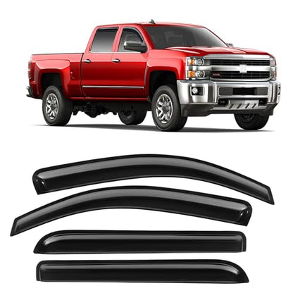 Rain Guards Fit for Chevy Silverado/GMC Sierra 1500 Crew Cab 2014 2015 2016 2017 2018, Tape-On Window Deflector Extra Durable Side Sun Rain Guard 2014-2018 Silverado/Sierra Visor Deflectors Black - size: Fit for Chevy Silverado/GMC Sierra 2014-2018