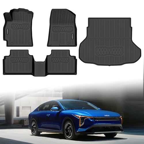 All Weather Floor Mats Cargo Liner for 2025 2026 Kia K4, TPE Rubber Floor Liners Anti-Slip Full Set Automotive Mats for 2025 2026 Kia K4 Accessories - size: Floor Mats Cargo Liner for 2025 Kia K4