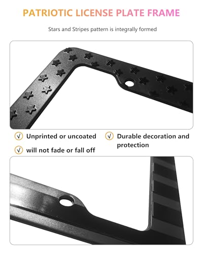 American Flag License Plate Frames - 2 Pack Black Patriotic USA Car Tag Frame, Raised 3D Stars & Stripes Plastic Holder with 3D Metal Decals - style: Black-Plastic
