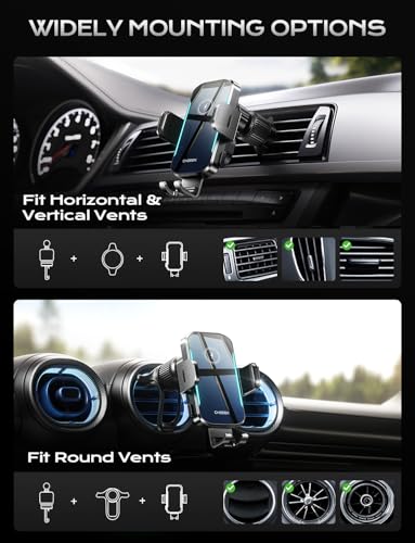 Wireless Car Charger, 15W Fast Charging Car Phone Holder Charger Auto-Clamping Air Vent Car Phone Mount with Blue LED Backlit for iPhone 16 15 14 13 12, Samsung S24 S23 S22, etc
