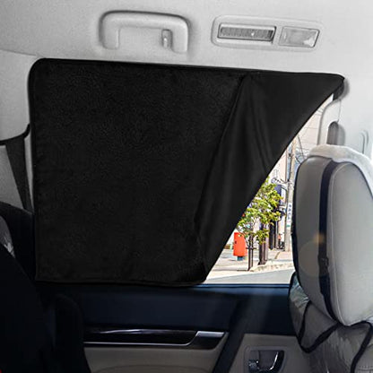 ZATOOTO Car Window Curtains - 2 Pcs Black Silk Side Rear Protection Covers - Magnetic Privacy Sun Shade Keeps Cooler for Baby Kids Sleeping - color: Black Faux Silk Flat-Rear 2PCS