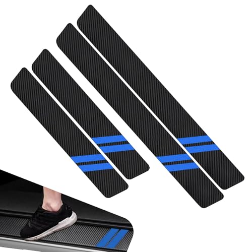 4 PCS Car Door Sill Protectors, Carbon Fiber Sport Style Car Door Sill Protector Sticker, Anti-Scratch Automotive Door Edge Protector Sticker, Universal for Most Cars (Blue) - color: Blue