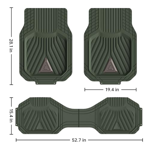 August Auto Heavy Duty Rubber Floor Mats， Durable All Weather Green with Carbon Aluminum Car Mats with Deep Dish Universal Waterproof Floor Mats for Sedan, SUVs, Truck, Vans Set of 4 (Green)