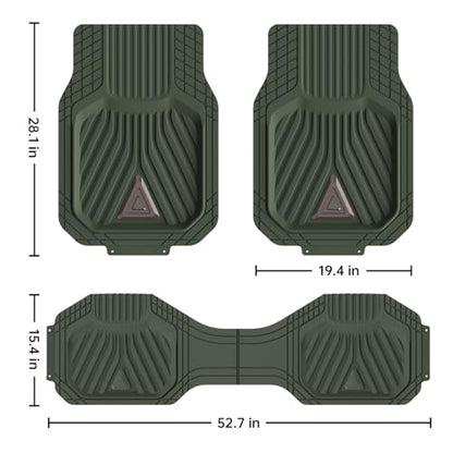 August Auto Heavy Duty Rubber Floor Mats， Durable All Weather Green with Carbon Aluminum Car Mats with Deep Dish Universal Waterproof Floor Mats for Sedan, SUVs, Truck, Vans Set of 4 (Green)