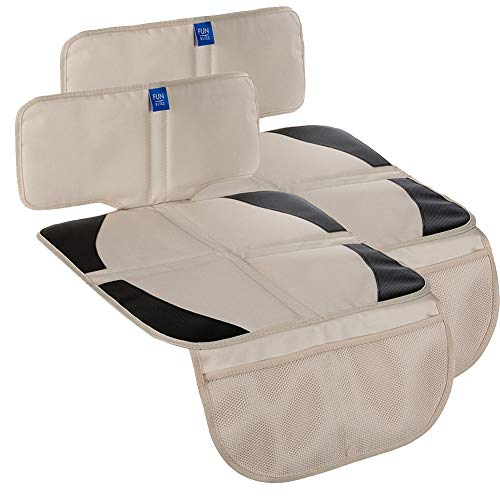 funbliss car seat Protector for Child car seat Beige Thick Padding Carseat Kick Mat with Organizer Pockets,Waterproof 600D Fabric,Vehicle Dog Cover Pad for SUV Sedan Leather Seats（2 Pack） - color: FB2003-2BEIGE