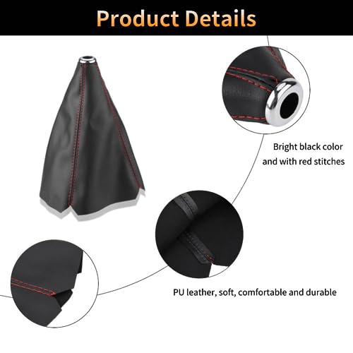 Shifter Boot Universal, PU Leather Shift Boot Retainer Stick Shift Sleeve Gear Shifter Boot Gear Gaiter Cover Black Bright Red Stitch