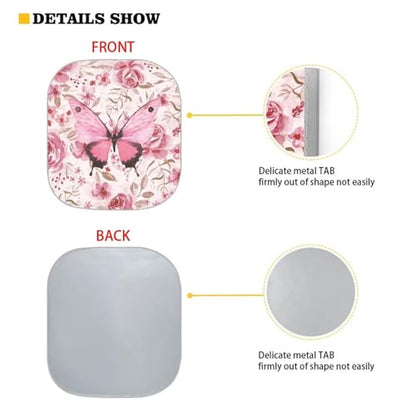 Pink Butterfly Car Sun Shade for Windshield, 2-Pack, Universal Fit, 28.5 x 25.5 inches, Butterfly Print - color: Pink Butterfly