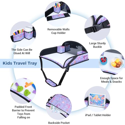 COOLBEBE Kids Travel Tray for Toddler Car Seat, Travel Tray for Airplane, Toddler Car Seat Lap Tray, Carseat Table Tray for Kids Travel Activities (Mermaid - color: Mermaid