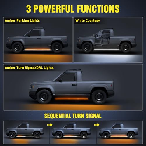 Nilight 48inch Truck LED Running Board Lights 2 PCS Side Maker Light with White Courtesy & Sequential Amber Turn Signal Lighting Strips Kit for Trucks Pickup SUV - color: 48" Running Board Lights White/Amber