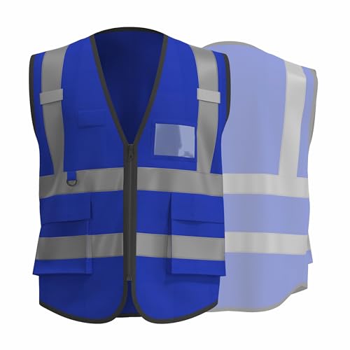 caparazon Unisex High-Visibility Reflective Safety Vest with Zippered Pockets - ANSI/ISEA Certified for Enhanced Work Safety - color: Blue Flag