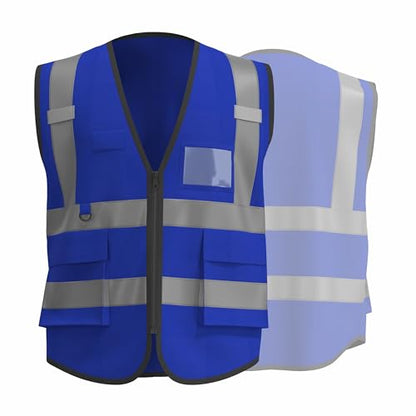 caparazon Unisex High-Visibility Reflective Safety Vest with Zippered Pockets - ANSI/ISEA Certified for Enhanced Work Safety - color: Blue Flag