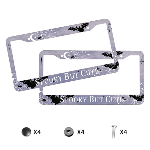 Cute Halloween License Plate Frame Retro Bats Web Spooky Personalise Stainless Steel Funny Design Compatible with Standard License Plate Holder for USA and Canada 6.3 x 12.2 in - color: Cute Halloween, size: 6.3 X 12.2 In-1PC