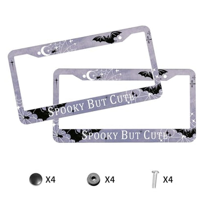 Cute Halloween License Plate Frame Retro Bats Web Spooky Personalise Stainless Steel Funny Design Compatible with Standard License Plate Holder for USA and Canada 6.3 x 12.2 in - color: Cute Halloween, size: 6.3 X 12.2 In-1PC