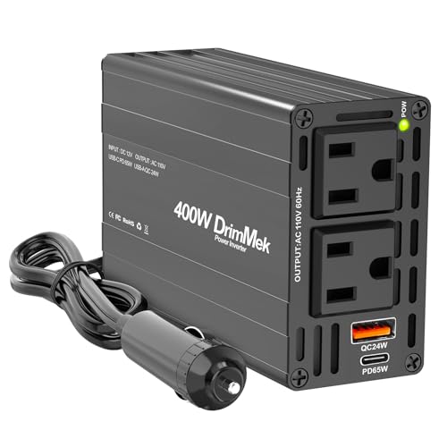 400W Car Power Inverter - Dual DC 12V to 110V AC Car Plug Adapter Outlets, Fast Charging USB C 65W & 24W Port, Power Inverters for Vehicles, Laptop Car Charger, Road Trips - color: BLACK
