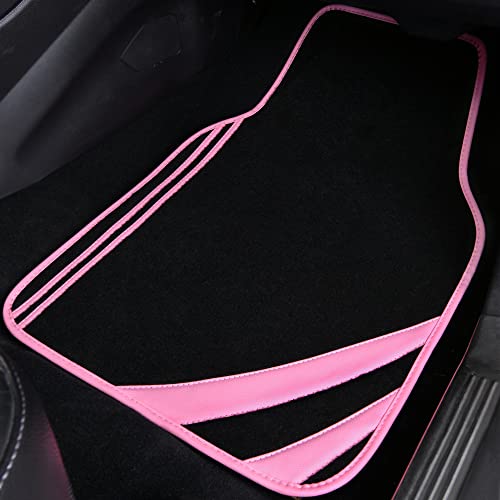 CAR PASS Pink Edge Faux Leather Car Floor Mats Universal Car Carpet Mats with Double Stitch Line Anti-Slip Backing Design, for Cute Girly Women, Fit 95% Automotive,SUVs,Sedan,Vans (Black and Pink) - color: Black and Pink