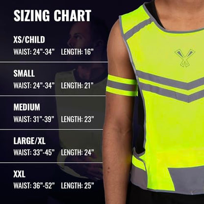 Reflective Running Vest with Pocket & 2 Bands with High visibility for Night Running, Walking & Cycling - color: Yellow, size: Small