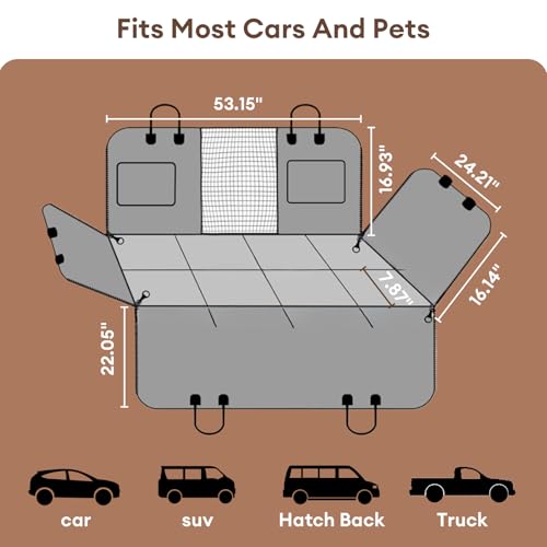 FUNNY FUZZY Dog Car Seat Cover, Back Seat Extender for Dogs - 420Lb Hard Bottom Waterproof Pet Car Seat Cover, 600D Heavy Duty Pet Hammock with Non-Slip Bottom for Cars, SUV, Trucks - color: Brown