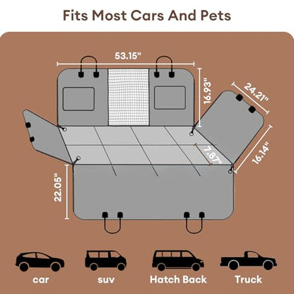 FUNNY FUZZY Dog Car Seat Cover, Back Seat Extender for Dogs - 420Lb Hard Bottom Waterproof Pet Car Seat Cover, 600D Heavy Duty Pet Hammock with Non-Slip Bottom for Cars, SUV, Trucks - color: Brown