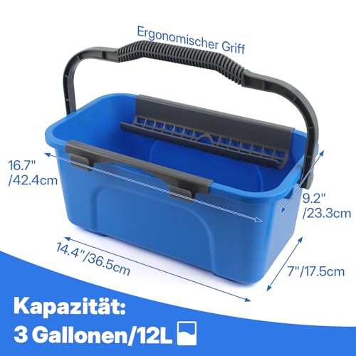 Window Cleaning Kit with Bucket 3 Gallon, 14" Window Squeegee and 15" Scrubber with 61" Long Handle, Professional Window Washing Equipment Cleaner Tool for Home Outdoor Commercial Use