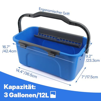 Window Cleaning Kit with Bucket 3 Gallon, 14" Window Squeegee and 15" Scrubber with 61" Long Handle, Professional Window Washing Equipment Cleaner Tool for Home Outdoor Commercial Use