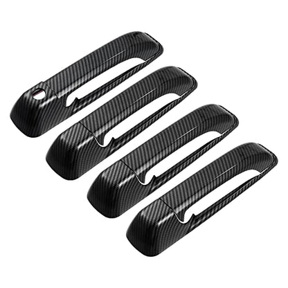 X AUTOHAUX 8pcs ABS Exterior Side Door Handle Cover Trim for Ram 1500 2500 3500 2010-2018 Black Carbon Fiber Pattern Outer Door Handle Cover Decoration