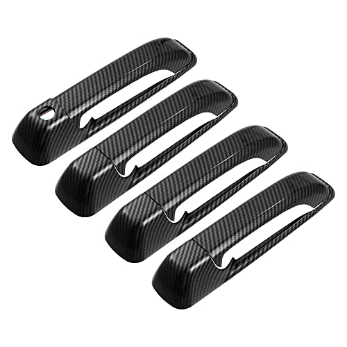 X AUTOHAUX 8pcs ABS Exterior Side Door Handle Cover Trim for Ram 1500 2500 3500 2010-2018 Black Carbon Fiber Pattern Outer Door Handle Cover Decoration