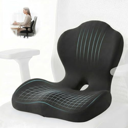 Office Chair Cushion with Back Support, Ergonomic Seat Cushion High Density Memory Foam with U-Shaped Raised Sides, Breathable Coccyx Relief for Better Posture, Office Chair, Car, Home (Black) - color: Black