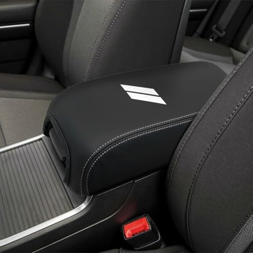 Center Console Cover for Dodge Charger Accessories 2011-2021 2022 2023 for Chrysler 300 2015-2022 Leather Armrest Cover Console Box Lid Protector Interior (White Stitches, White Logo) - color: White Stitches