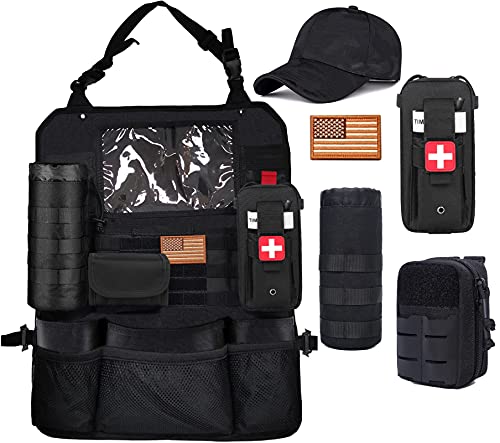 Upgrade Tactical Seat Back Organizer Molle Car Seat Organizer with 4 Detachable Pouches: Trauma Medical Pouch, Water Bottle Pouch, Vehicle Protector Organizers (Modern B Black) - style: Modern B Black