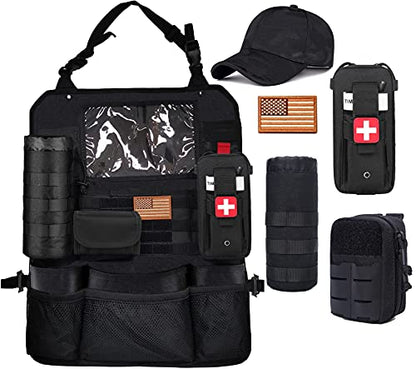 Upgrade Tactical Seat Back Organizer Molle Car Seat Organizer with 4 Detachable Pouches: Trauma Medical Pouch, Water Bottle Pouch, Vehicle Protector Organizers (Modern B Black) - style: Modern B Black