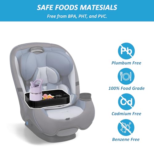 Car Seat Snack Tray for Toddlers, Reduces Mess Square Travel Tray Cup Holder Snack Tray, Durable Car Food Tray for Kids, Universal Fit Kids Travel Road Trip Essentials (Black) - color: Black