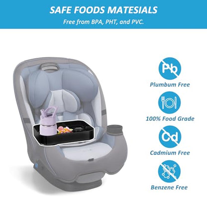 Car Seat Snack Tray for Toddlers, Reduces Mess Square Travel Tray Cup Holder Snack Tray, Durable Car Food Tray for Kids, Universal Fit Kids Travel Road Trip Essentials (Black) - color: Black