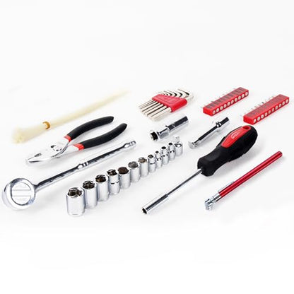 Apollo Tools 56 Piece Compact Metric Auto Tool Set in Zippered Case, Small Mechanic Tool Set for Car Emergency, Motorcycle Repair on the Road, Great for Travel Tool Needs - Red - DT9775 - size: 56 Piece, style: Metric (Automotive)