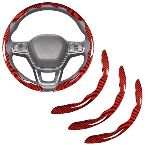 Carbon Fiber Steering Wheel Covers 3 Piece Clip on Steering Wheel Cover (Red) - color: Red