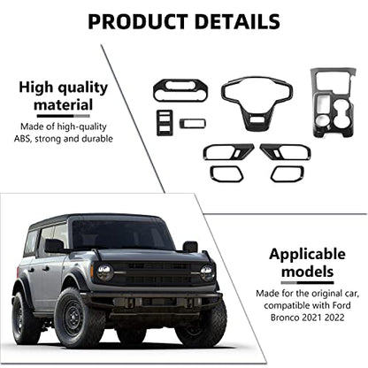 RAZPOY for Bronco 9PCS Interior Kit, Gear Shift Panel Cover, Steering Wheel Trim, Inner Door Handle Cover Compatible with 2021-2024 Ford Bronco Carbon Fiber Interior Accessories 4-Door