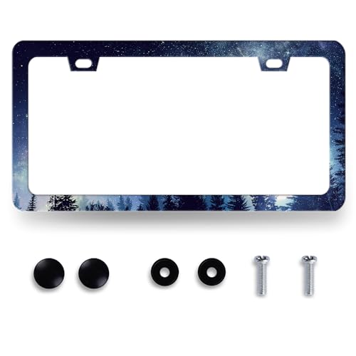 Beautiful Galaxy License Plate Frame Starry Sky Galaxy Forest License Plate Holder for Personalized Car Decorative Stainless Steel Colorful License Plate Galaxy Auto Part 12.2" x 6.2" - color: Starry Sky Galaxy Forest